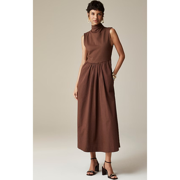 J. Crew Dresses & Skirts - J.Crew Fitted Knit Mockneck Dress with Poplin Skirt Mixty Brown Size Large NWT